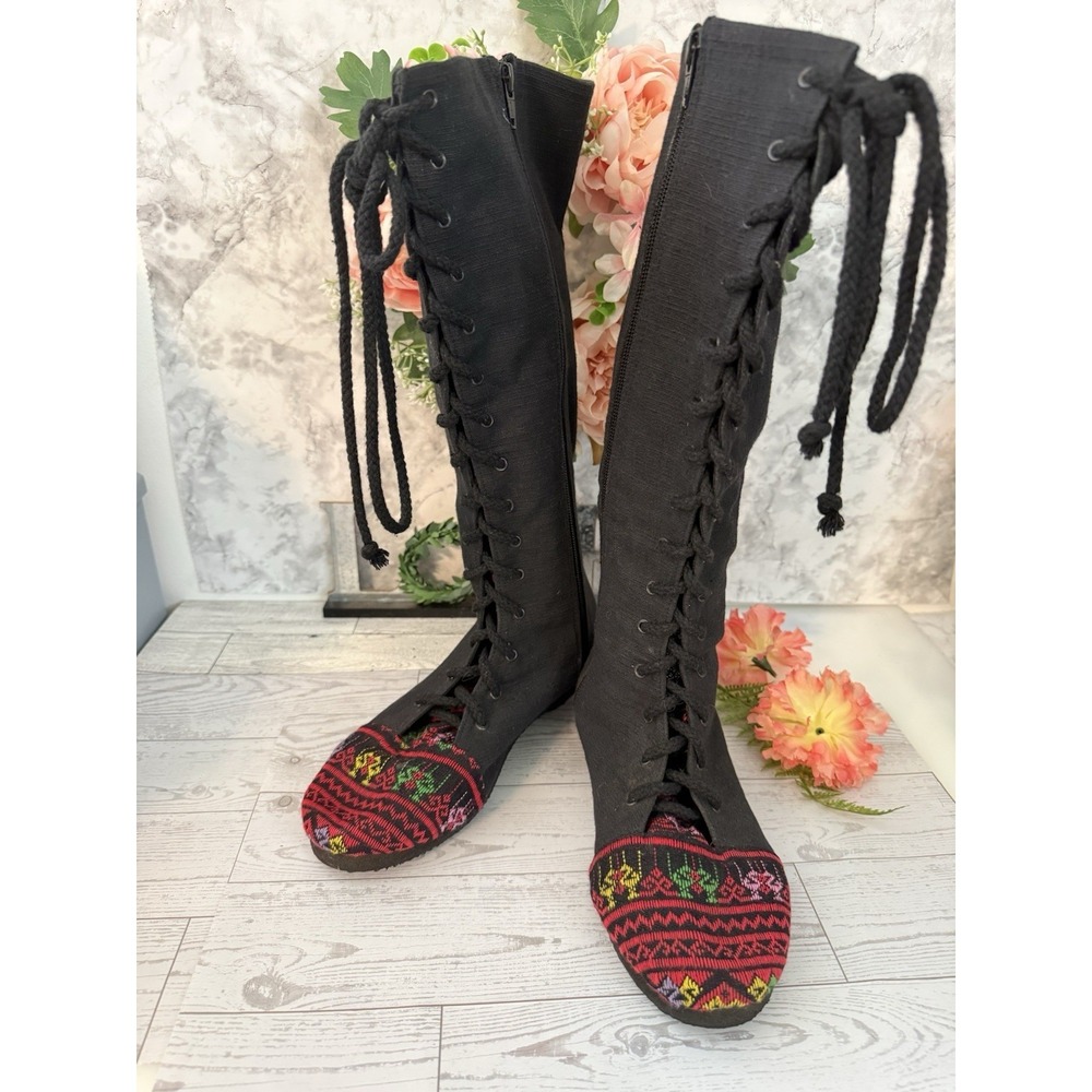 Festival Fabric Lace up Boots by Siamese Dream Handmade Thailand Size 7.5 NWOT - Picture 8 of 16